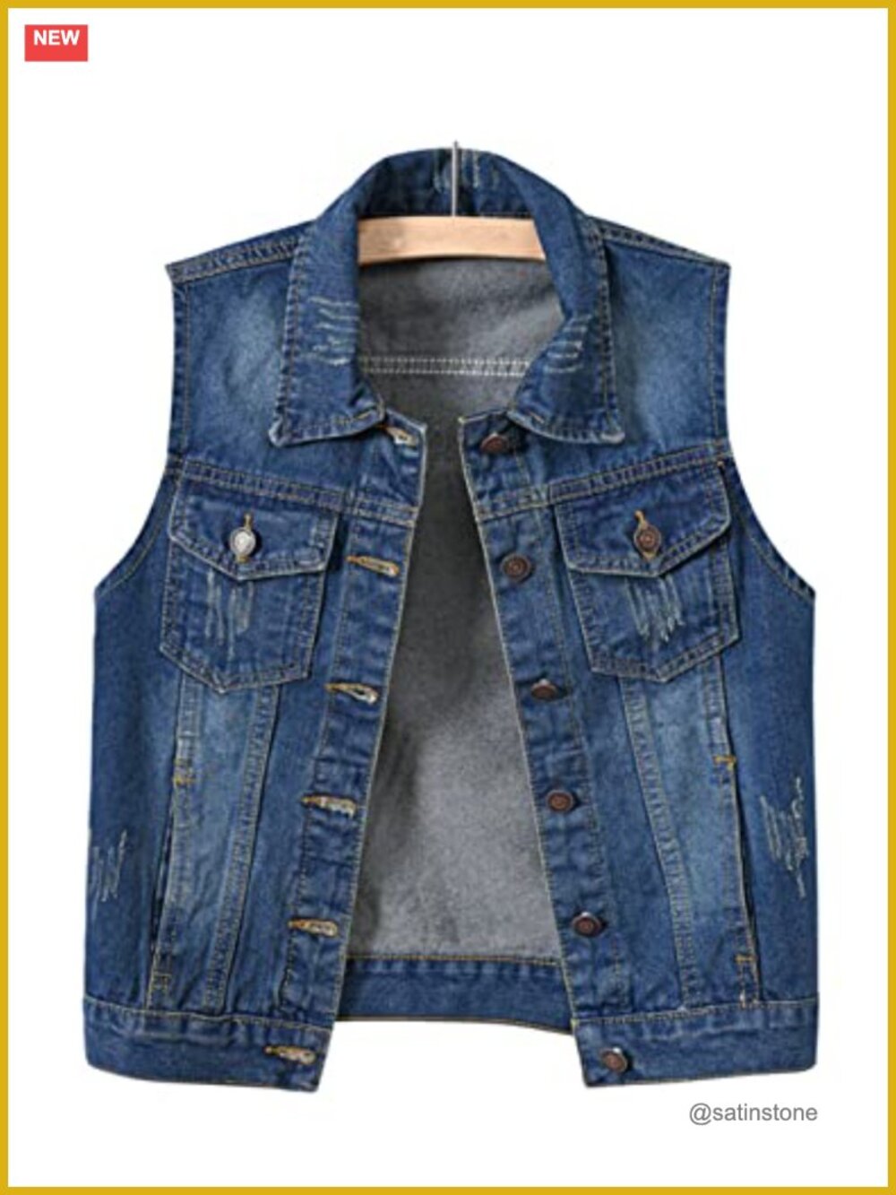 Women's Denim Waistcoat Slim Fit Frayed Sleeveless Jacket Vest